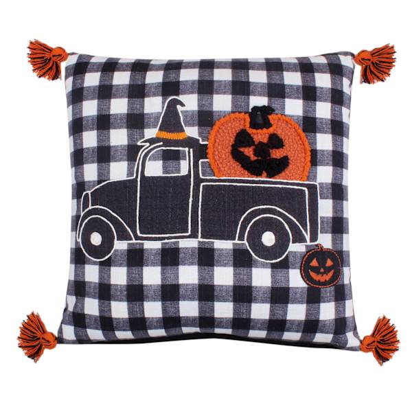 Homespun Halloween Embroidered Truck Throw Pillow, 20"
