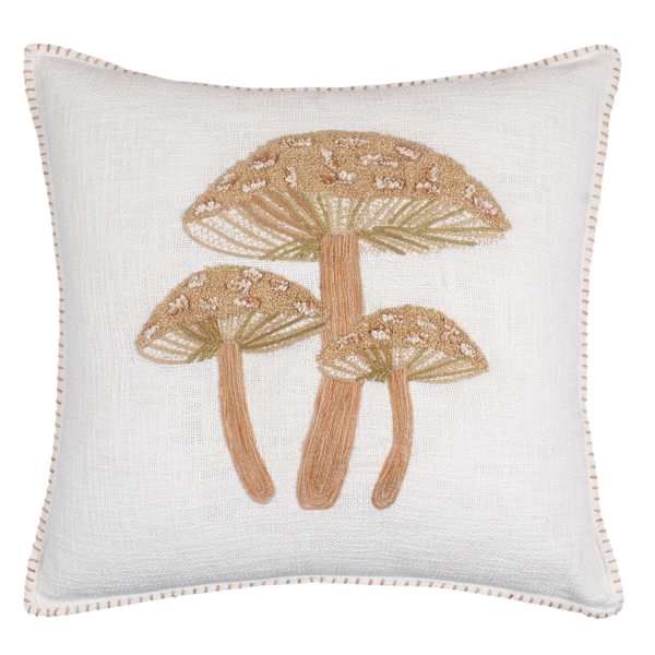 Honeybloom Embroidered Mushroom Trio Throw Pillow, 20"