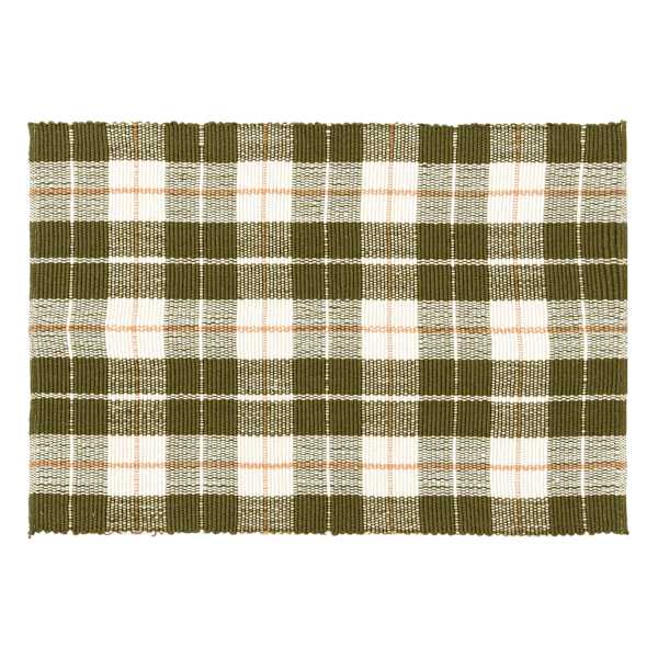 Honeybloom Olive Green Plaid Layering Accent Rug, 24x36