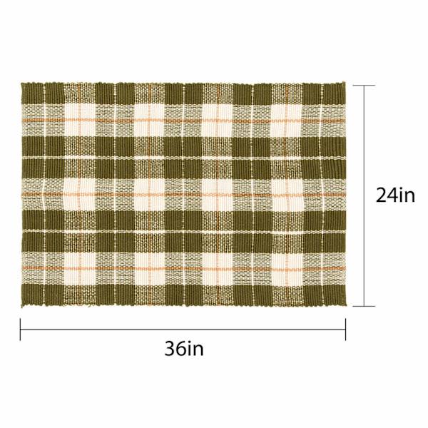 Honeybloom Olive Green Plaid Layering Accent Rug, 24x36