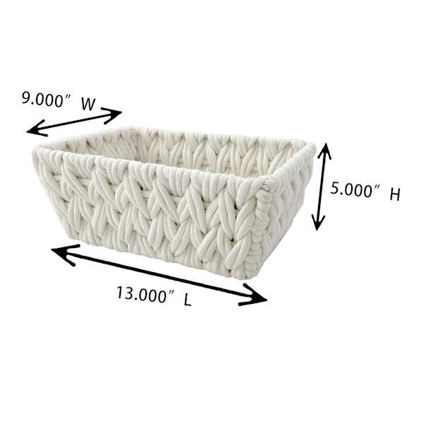 Tapered Rectangle Poly Rope Storage Basket, White
