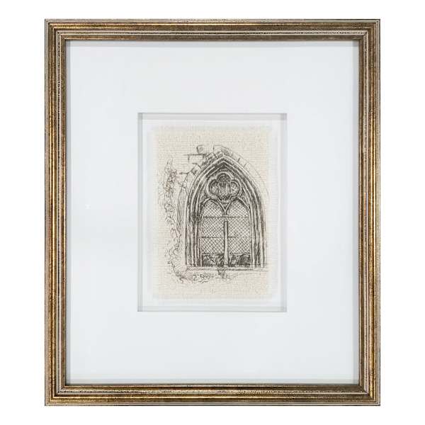 Providence Glass Framed Sketch Window II Fringe Linen Wall Art, 13x15