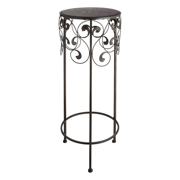 Metal & Wood Round Scroll Plant Stand, Large