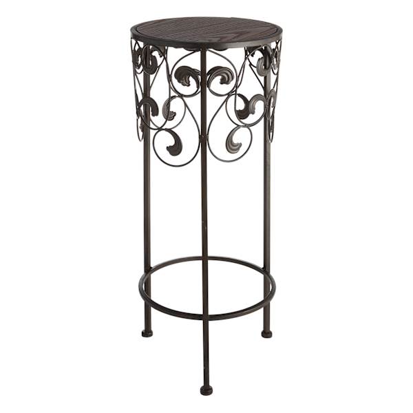 Metal & Wood Round Scroll Plant Stand, Medium