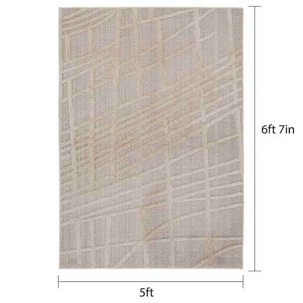 (D589) Beige Highlands Graphix Area Rug, 5x7