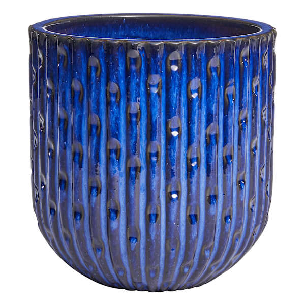 Providence Blue Dimpled Round Outdoor PLanter, Medium