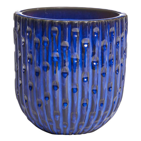 Providence Blue Round Dimpled Outdoor Planter, Small