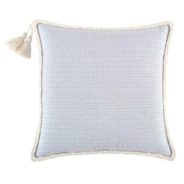 Providence Blue Woven Throw Pillow with Rope Border & Tassel, 18"