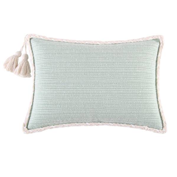 Providence Green Woven Throw Pillow with Rope Border & Tassel, 14x20
