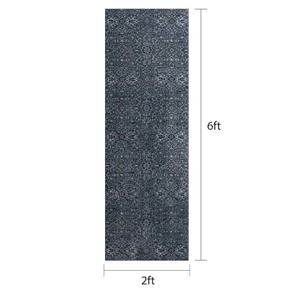 (A426) Clearwater Navy Blue & Ivory Medallion Runner, 2x6