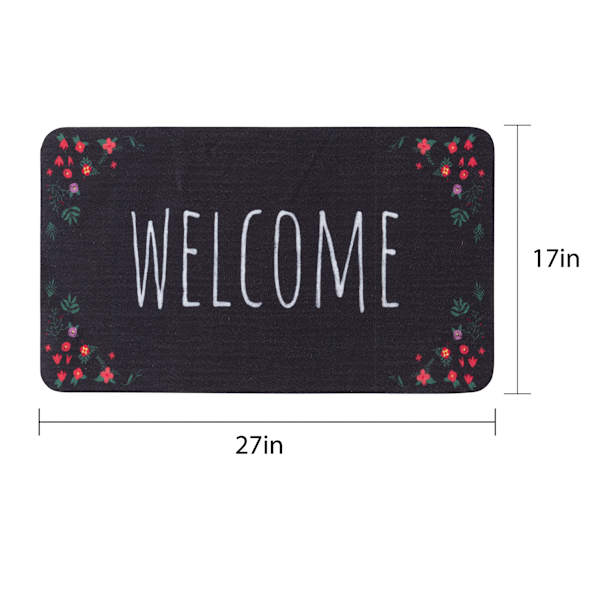 Welcome Floral Black Echo Doormat, 17x27