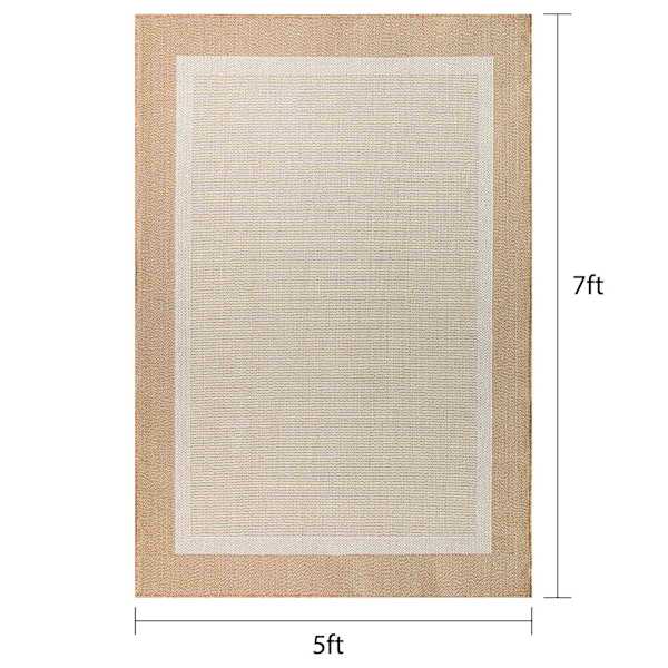 (E514) Fifer Tan Border Outdoor Area Rug, 5x7