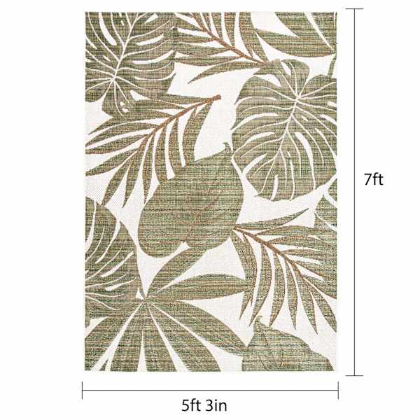 (E513) Found & Fable Santorini Cala Green Leaves Outdoor Area Rug, 5x7