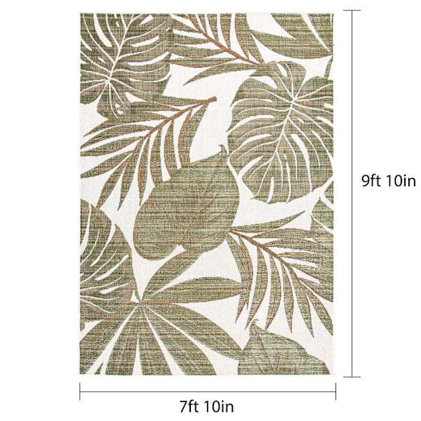 (E513) Found & Fable Santorini Cala Green Leaves Outdoor Area Rug, 8x10