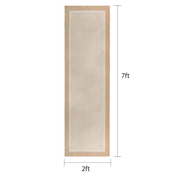 (E514) Fifer Tan Border Outdoor Runner, 2x7