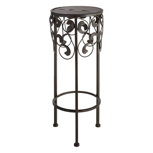 Metal & Wood Round Scroll Plant Stand, Small