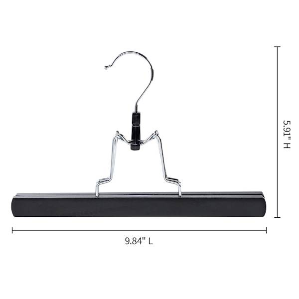 3-Piece Wooden Pant Hanger with Clamp, Black