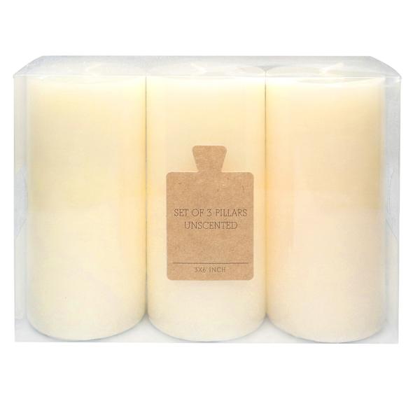 Honeybloom 3-Pack White Unscented Pillar Candles, 3x6