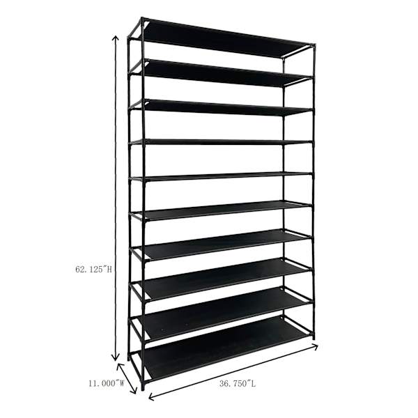 50-Pair Fabric Shelf Standing Shoe Rack, Black