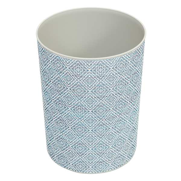 Diamond Decor Wastebasket, White & Blue