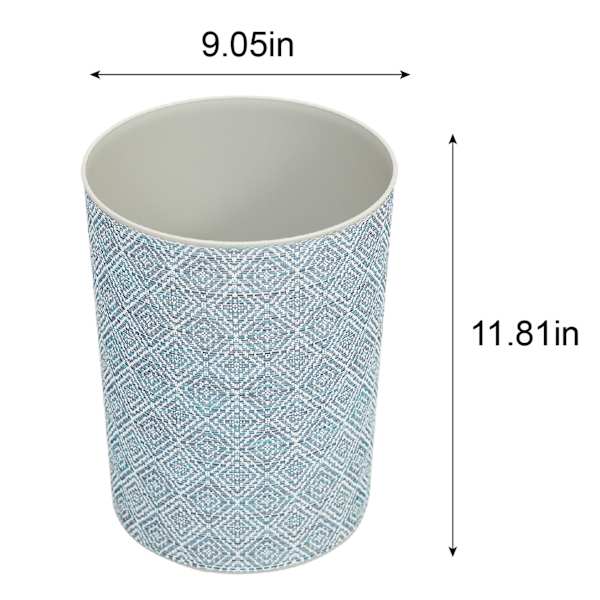 Winslow White & Blue Diamond Decor Round Trash Bin, 10l