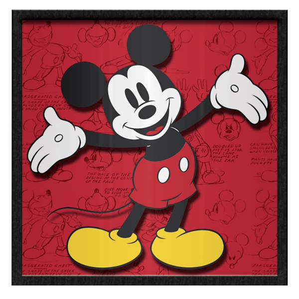 Glass Framed Mickey Mouse Print Canvas Wall Art, 16"