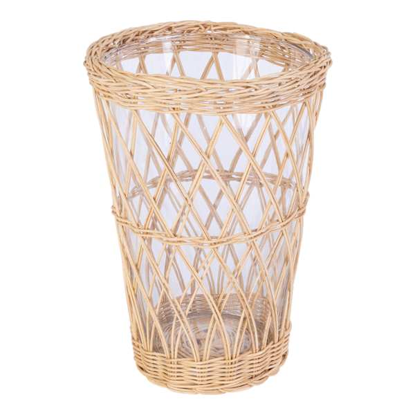 Willow Crossley Rattan Wrapped Glass Vase, 8.5"