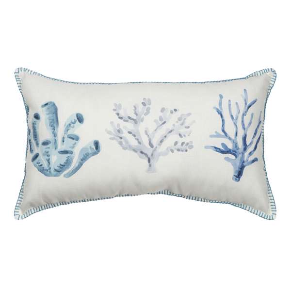 Ty Pennington Blue & Tan Welcome Hook Outdoor Lumbar Throw Pillow, 14x20