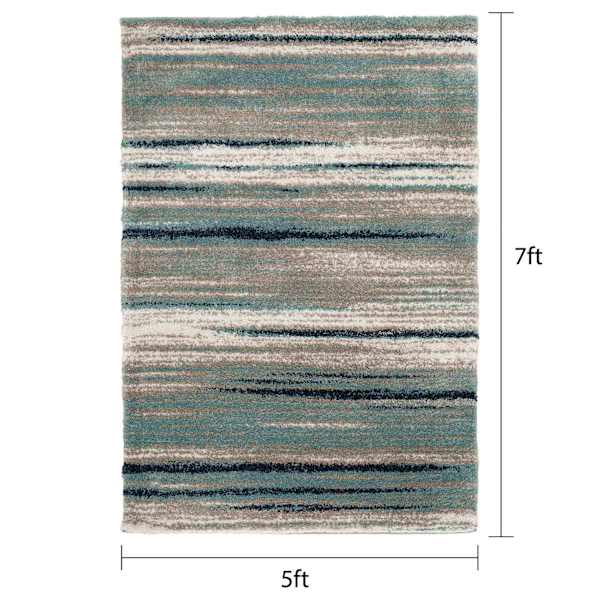 (C203) Tulsa Aqua & Navy Shag Area Rug, 5x7