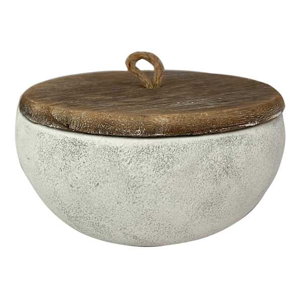 White Ceramic Citronella Candle with Wooden Lid, 19oz