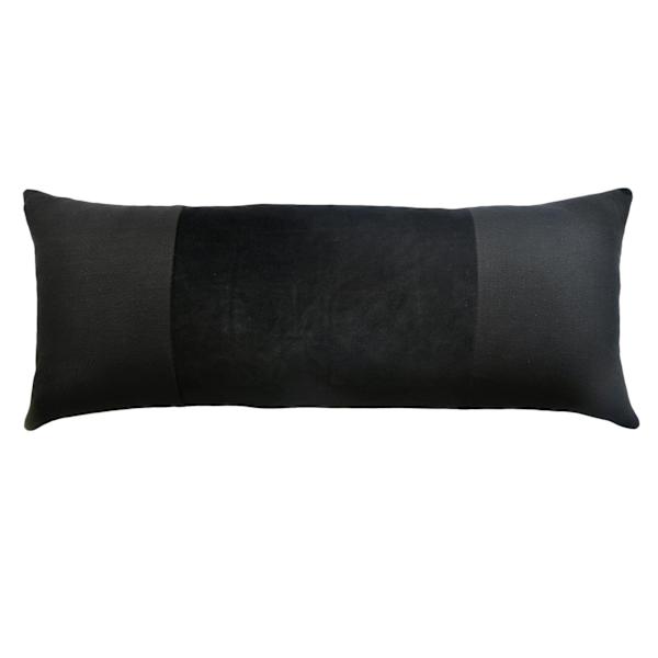 Crosby St. Black Cotton Slub & Velvet Throw Pillow, 14x36