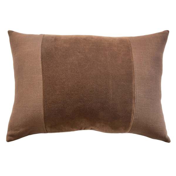 Crosby St. Brown Cotton Slub & Velvet Throw Pillow, 14x20