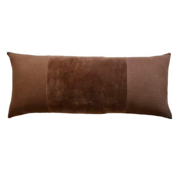 Crosby St. Brown Cotton Slub & Velvet Throw Pillow, 14x36