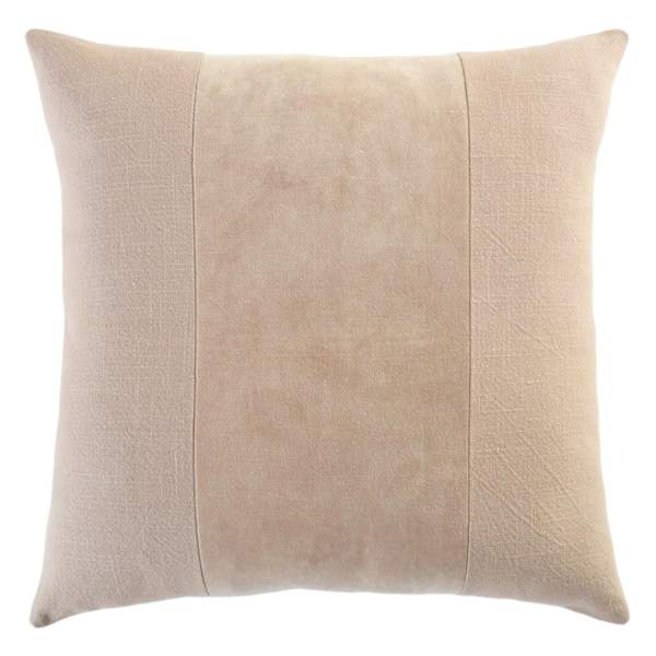 Crosby St. Taupe Cotton Slub & Velvet Throw Pillow, 18"