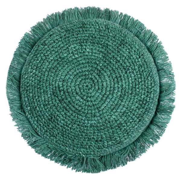Found & Fable Green Knitted Round Throw Pillow with Fringe, 16"