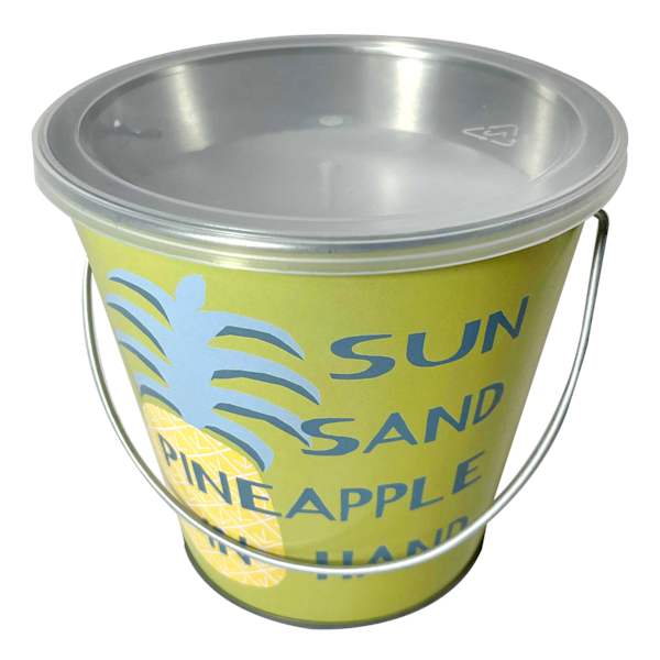 Sun, Sand & Pineapple In Hand Metal Citronella Bucket Candle, 12oz