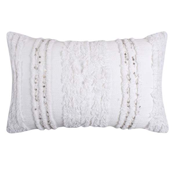 Found & Fable White Tufted Stripe Throw Pillow with Sequins, 14x20