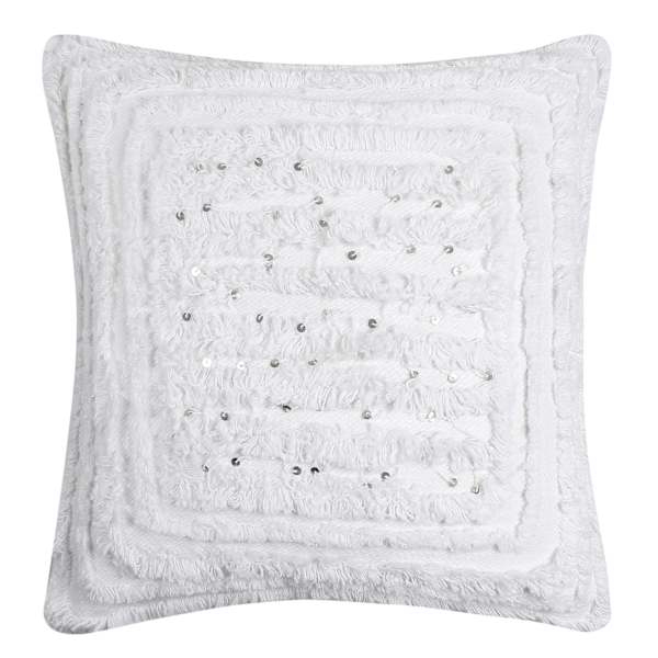 Found & Fable White Tufted Square Throw Pillow with Sequins, 18"