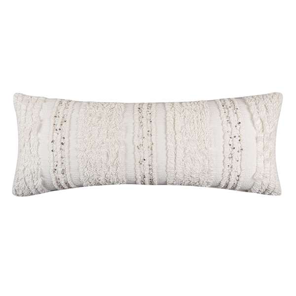 Found & Fable White Tufted Stripe Throw Pillow with Sequins, 14x36