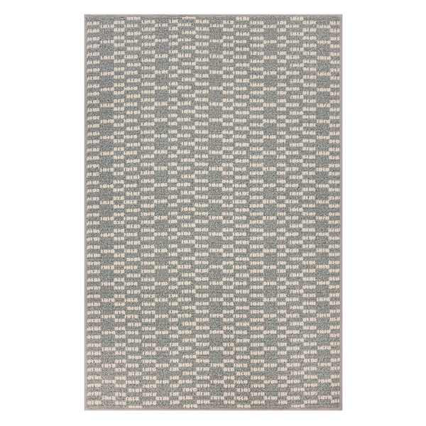 Grey & White Knitted Grid Gel Back Washable Accent Rug, 30x46