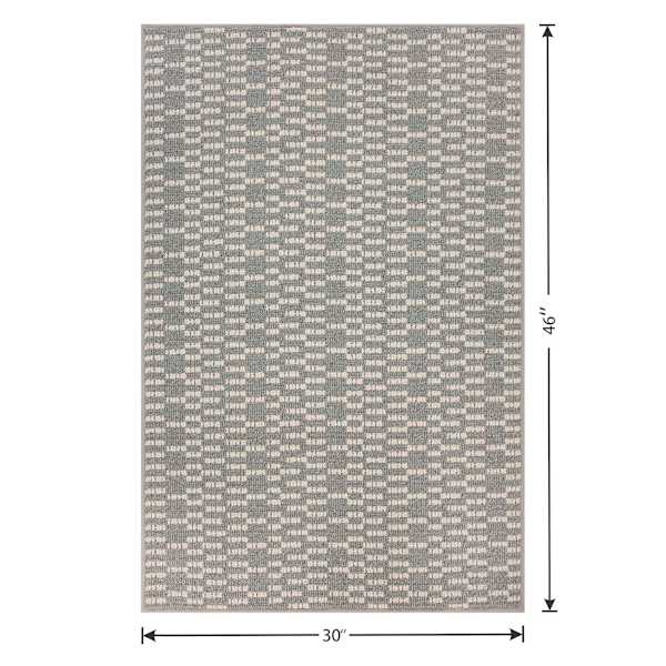 Grey & White Knitted Grid Gel Back Washable Accent Rug, 30x46