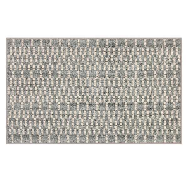 Grey & White Knitted Grid Gel Back Washable Accent Rug, 21x34
