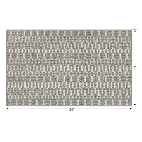 Grey & White Knitted Grid Gel Back Washable Accent Rug, 21x34