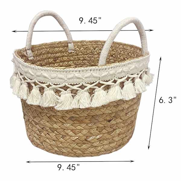 Wicker Round Light Tassel Storage Basket