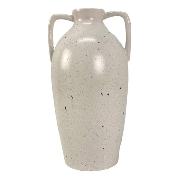 Honeybloom White Speckled Ceramic Vase with Handles, 12"