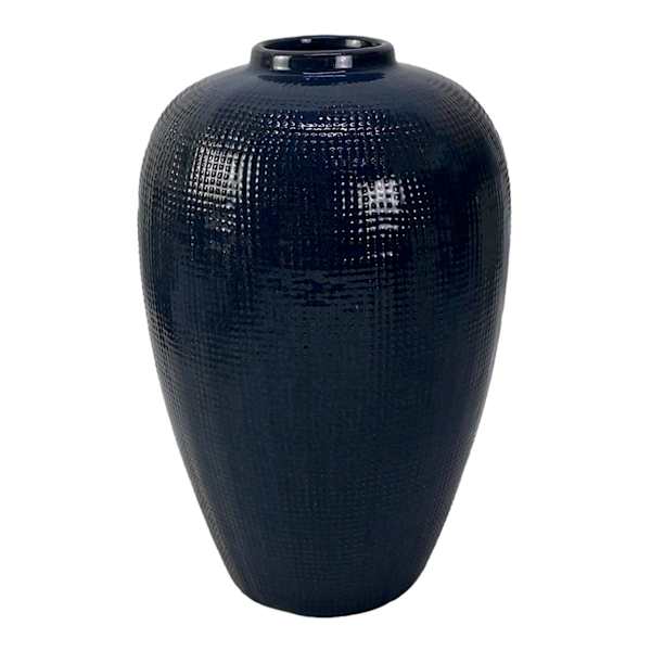 Honeybloom Dark Blue Textured Ceramic Vase, 10"