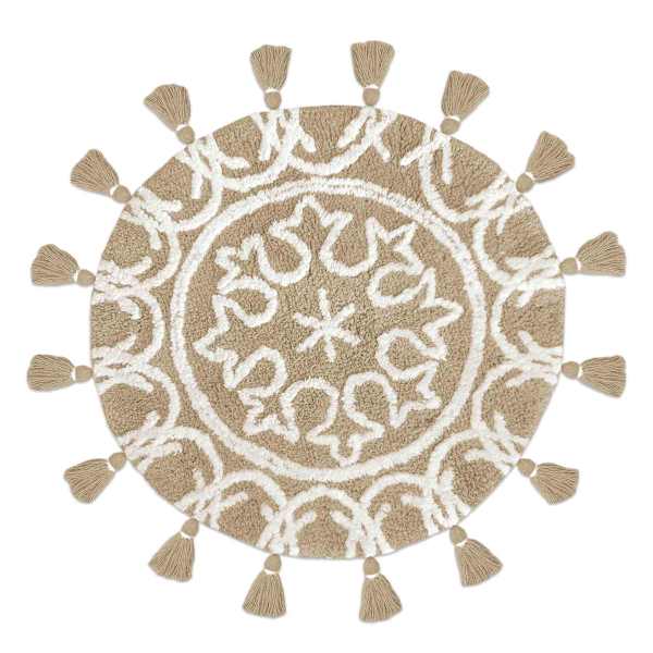 Tan Round Tufted Bath Rug, 24"