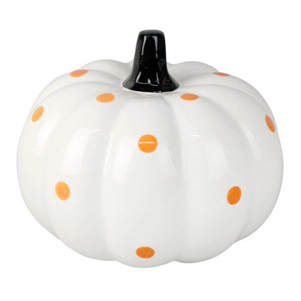Orange & White Polka Dot Ceramic Pumpkin, 8.1"