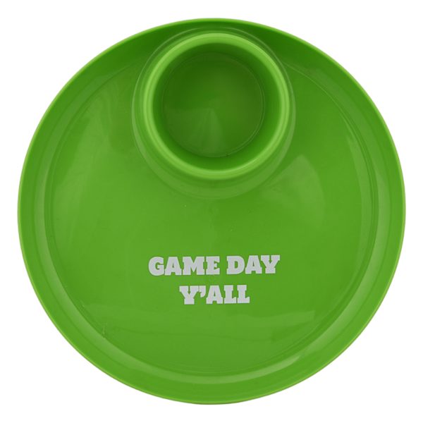 Green Game Day Y'all Plate with Cup Holder, 10"