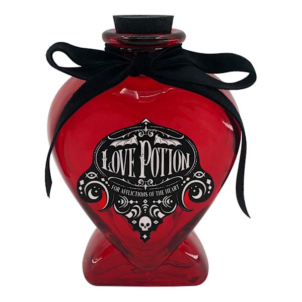 Spellbound Red Glass Heart Love Potion Bottle, 4"